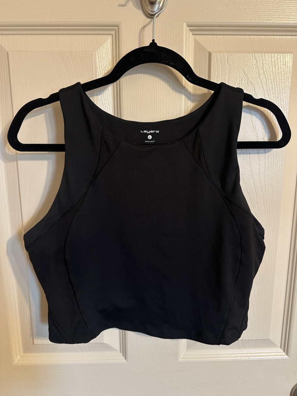 Layer 8 Cropped Work Out Activewear Tank Top, Black, Sz Large